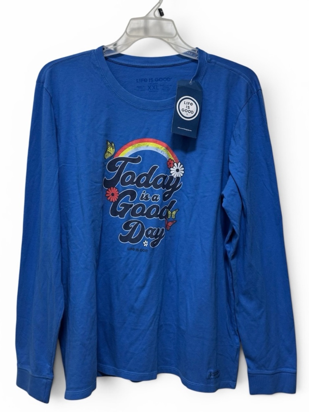 Life Is Good Women XXL Blue Cotton Long Sleeve Graphic T-Shirt Today is good day
